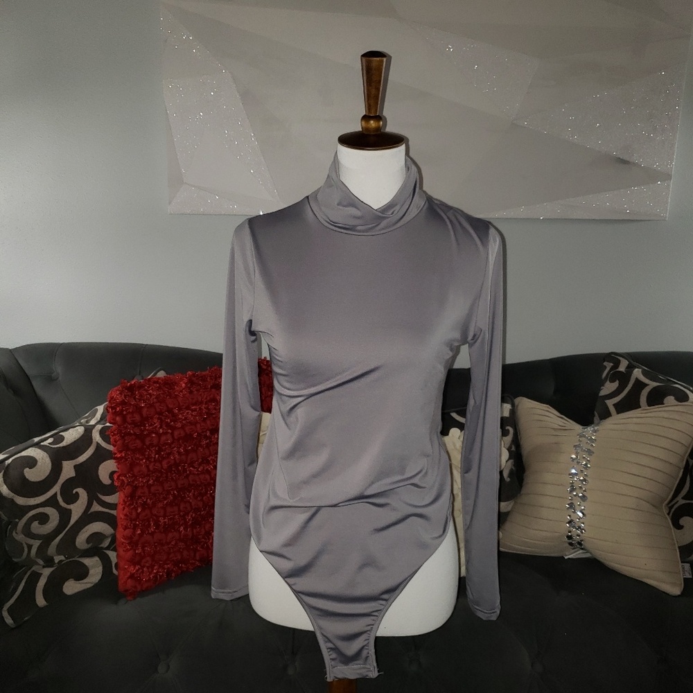 Gray turtleneck bodysuit